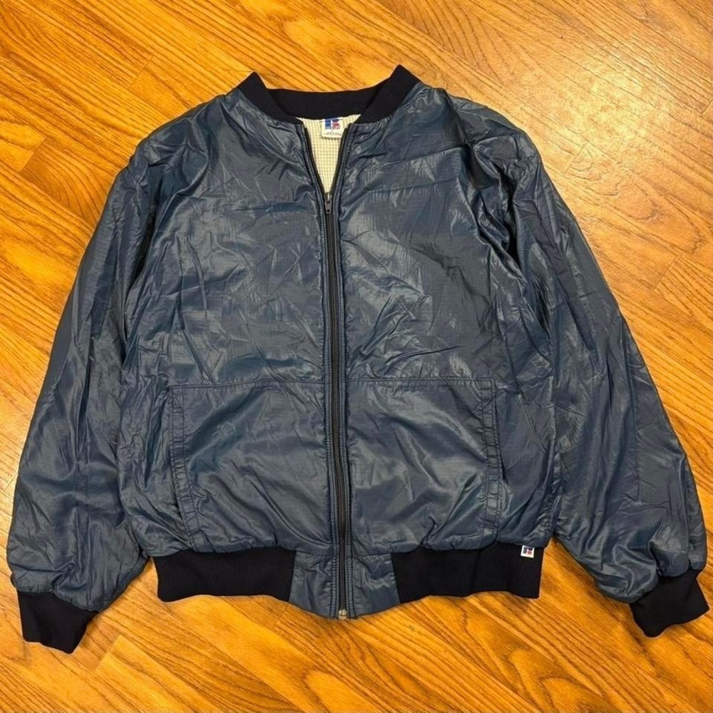 Blue vintage Russell Athletic bomber jacket